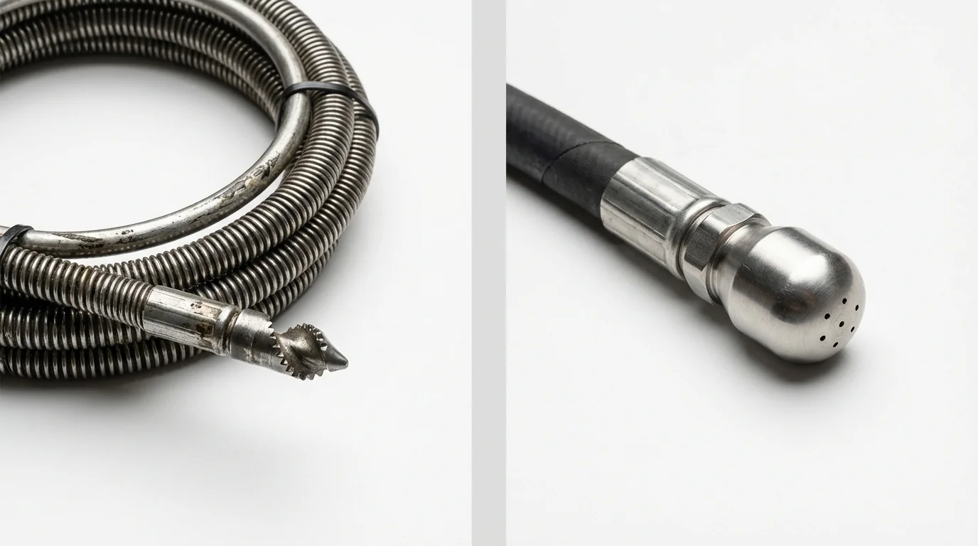 Drain snake cable and hydro jetting nozzle used for drain cleaning in Parsons, TN