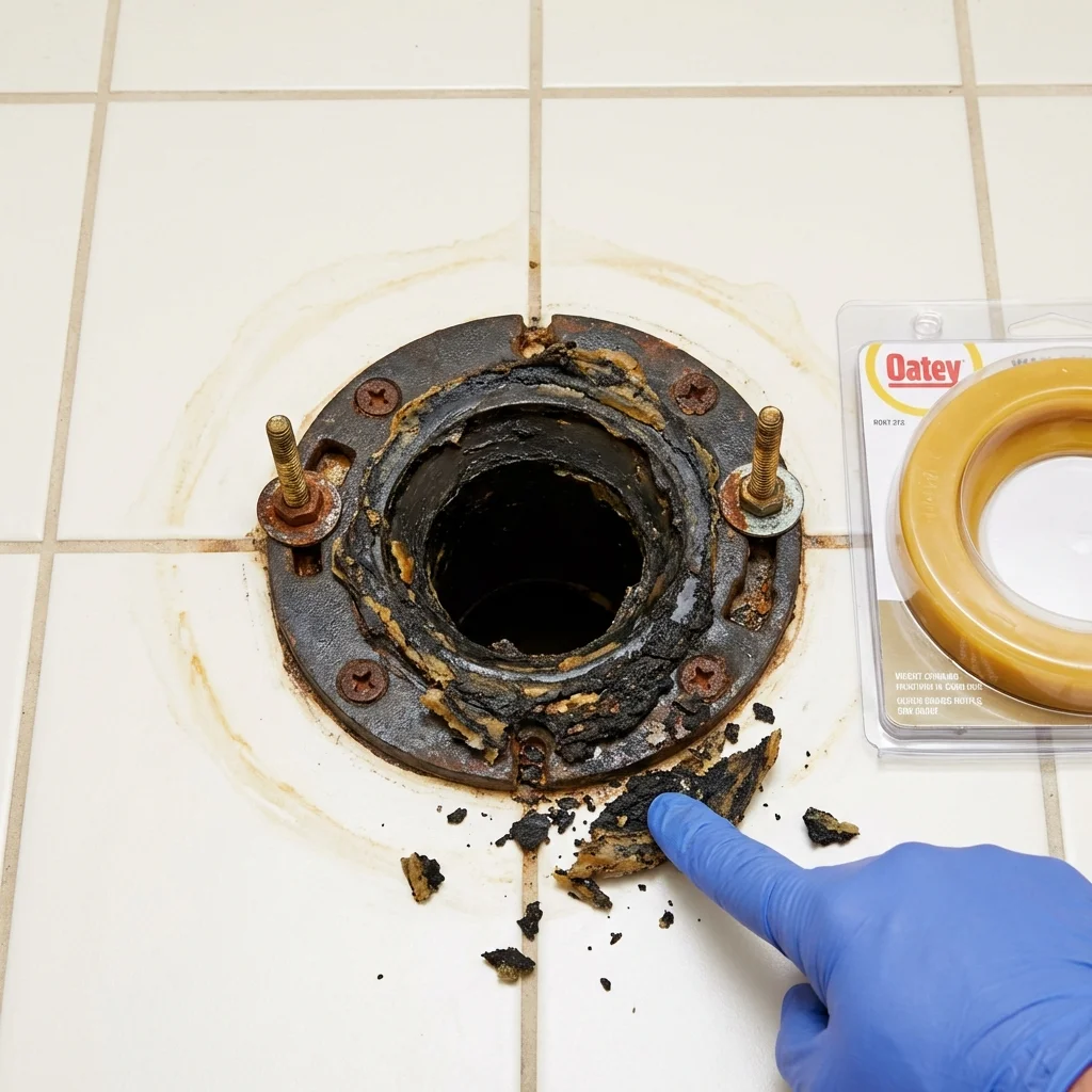Failed wax ring showing water seepage at the base of a toilet in a Parsons, TN home